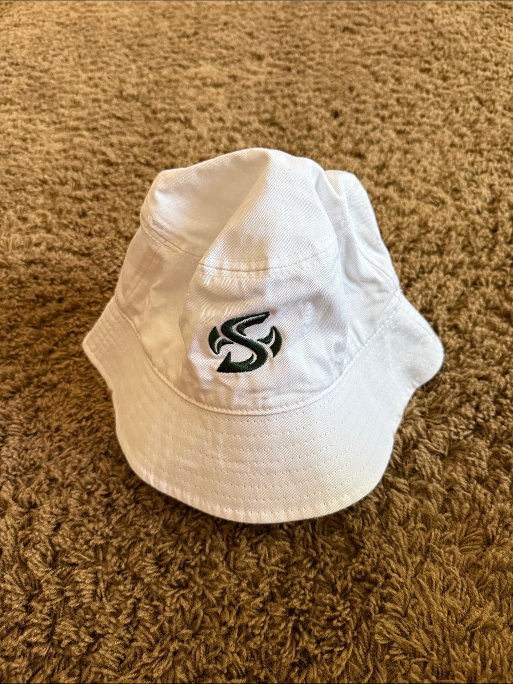 White Bucket Hat with Green Embroidered Logo
